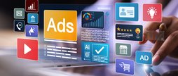 Businesswoman using laptop with ads dashboard digital marketing strategy analysis for branding.