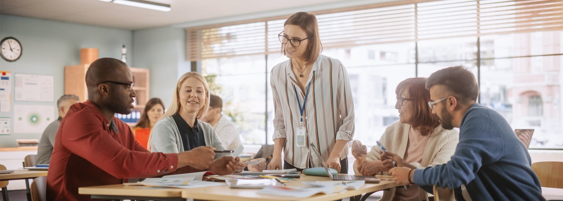 Adult students learning in a classroom