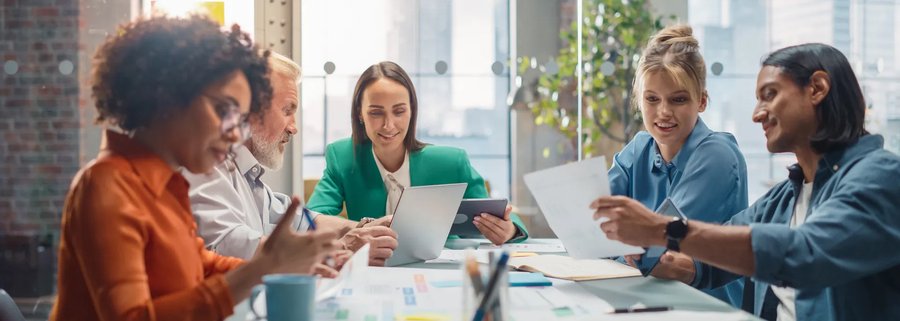 group of professionals collaborating on a project together