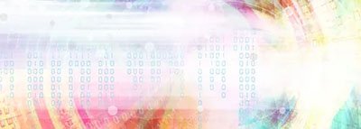 rainbow graphic with technology widgets